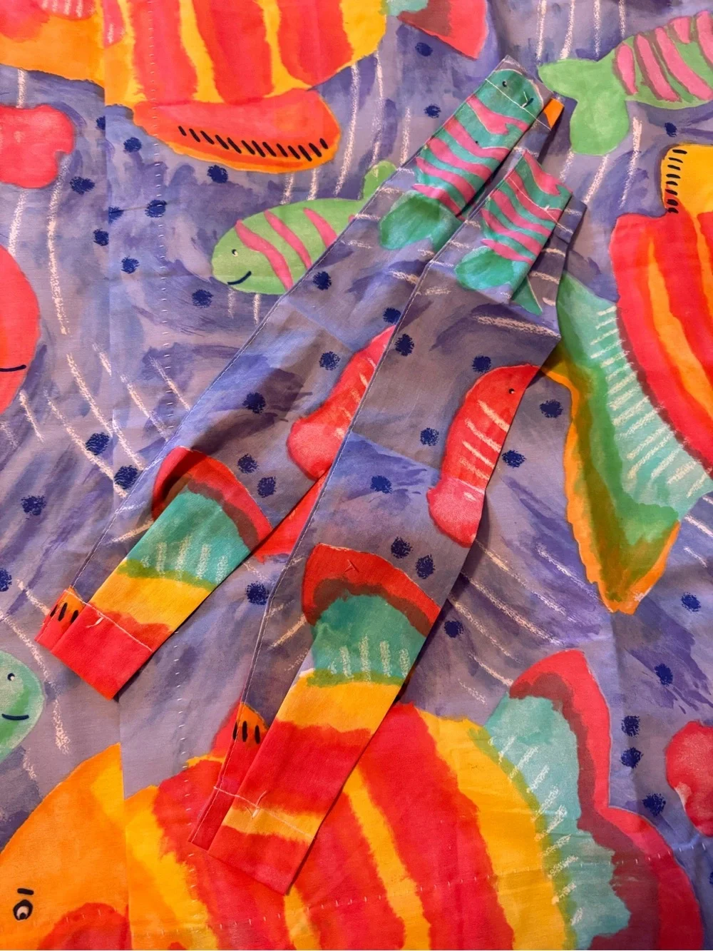 VTG 90s Bright Tropical Fish Lined 2 Windows Panels Curtain Multicolor